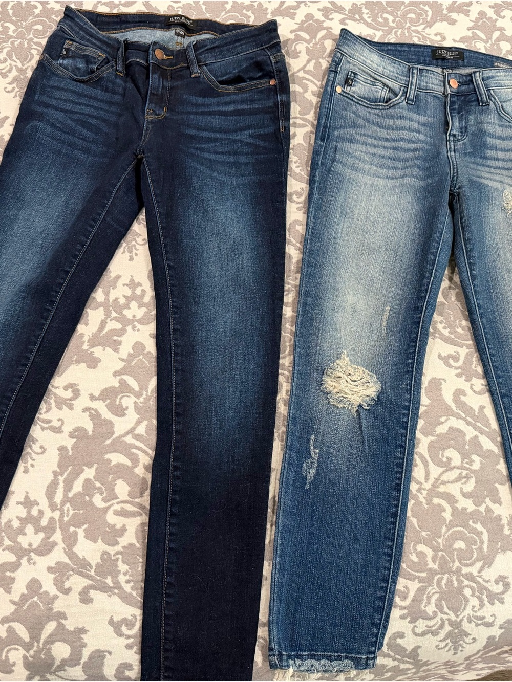 Judy Blue Twin Pack Skinny Jeans - Dark Indigo & Medium Blue Distressed